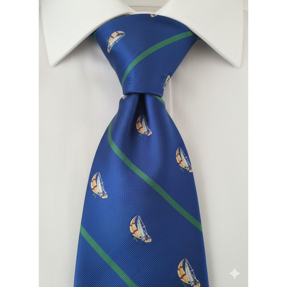 Lands End blue nautical sailboat silk tie - 61"